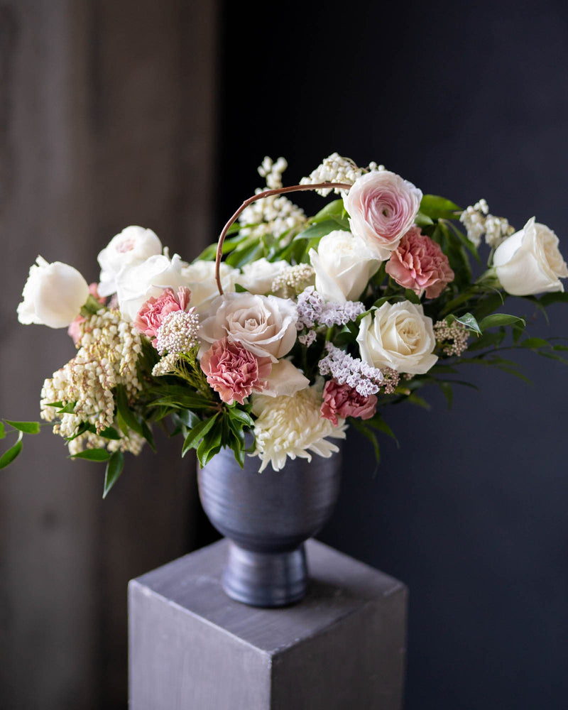Neutral white and blush pink flowers with Anthesis Co. Flower Delivery