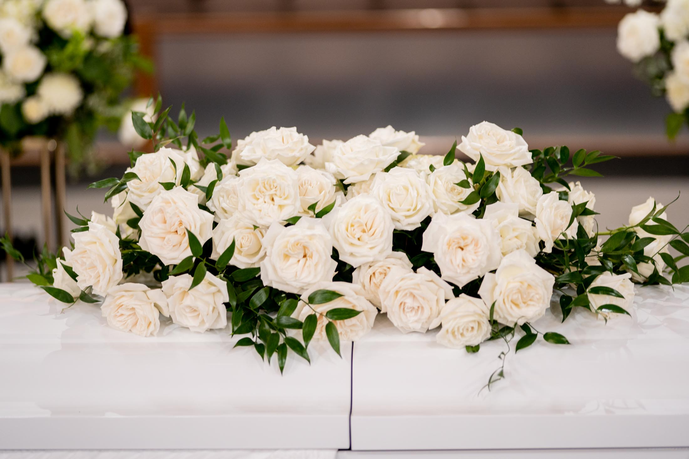 Sympathy Funeral Casket Spray All White Roses